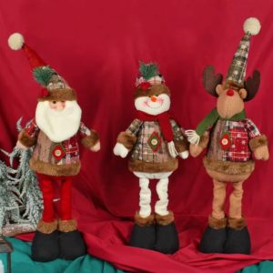 Rustic Plaid Telescoping Christmas Figurines Set (Santa, Snowman, Reindeer)